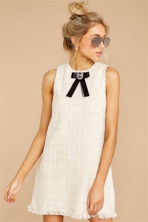 white chanel tweed dress|Chanel style tweed dress.